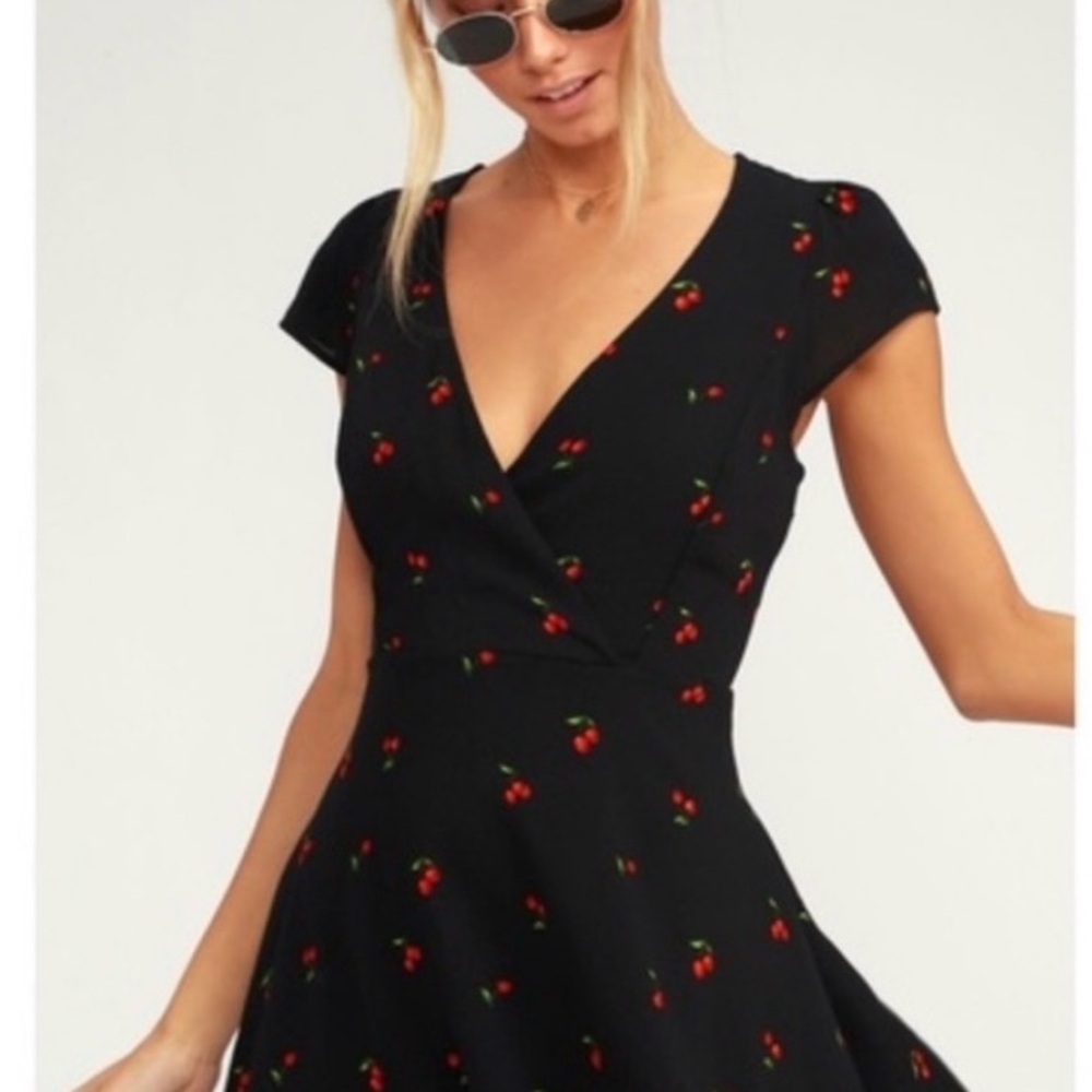 Lulu's Black Cherry Pattern Mini Dress - image 1